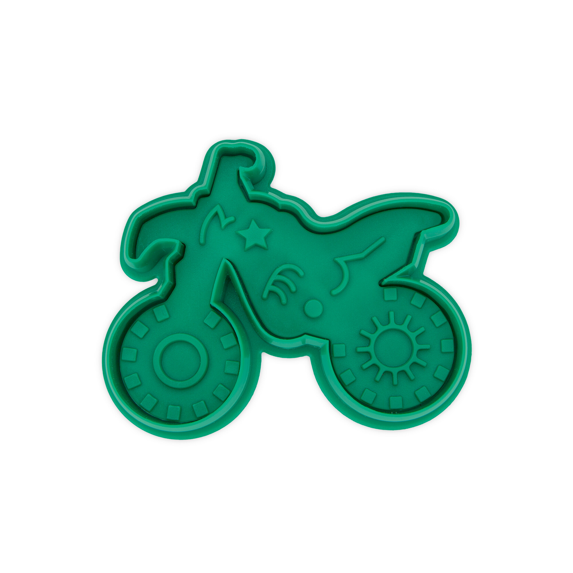 Cookie cutter with stamp and ejector – Motocross