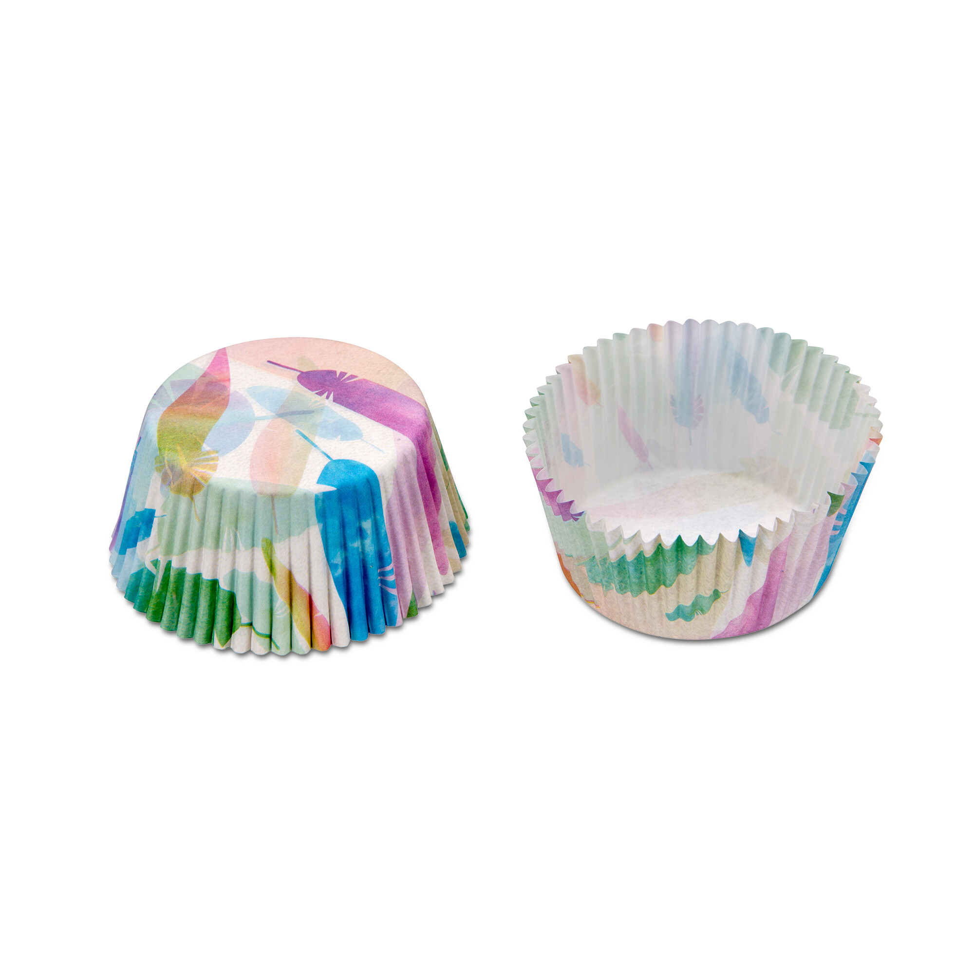 Paper cupcake liners – Rainbow Feathers – Maxi – 50 pieces
