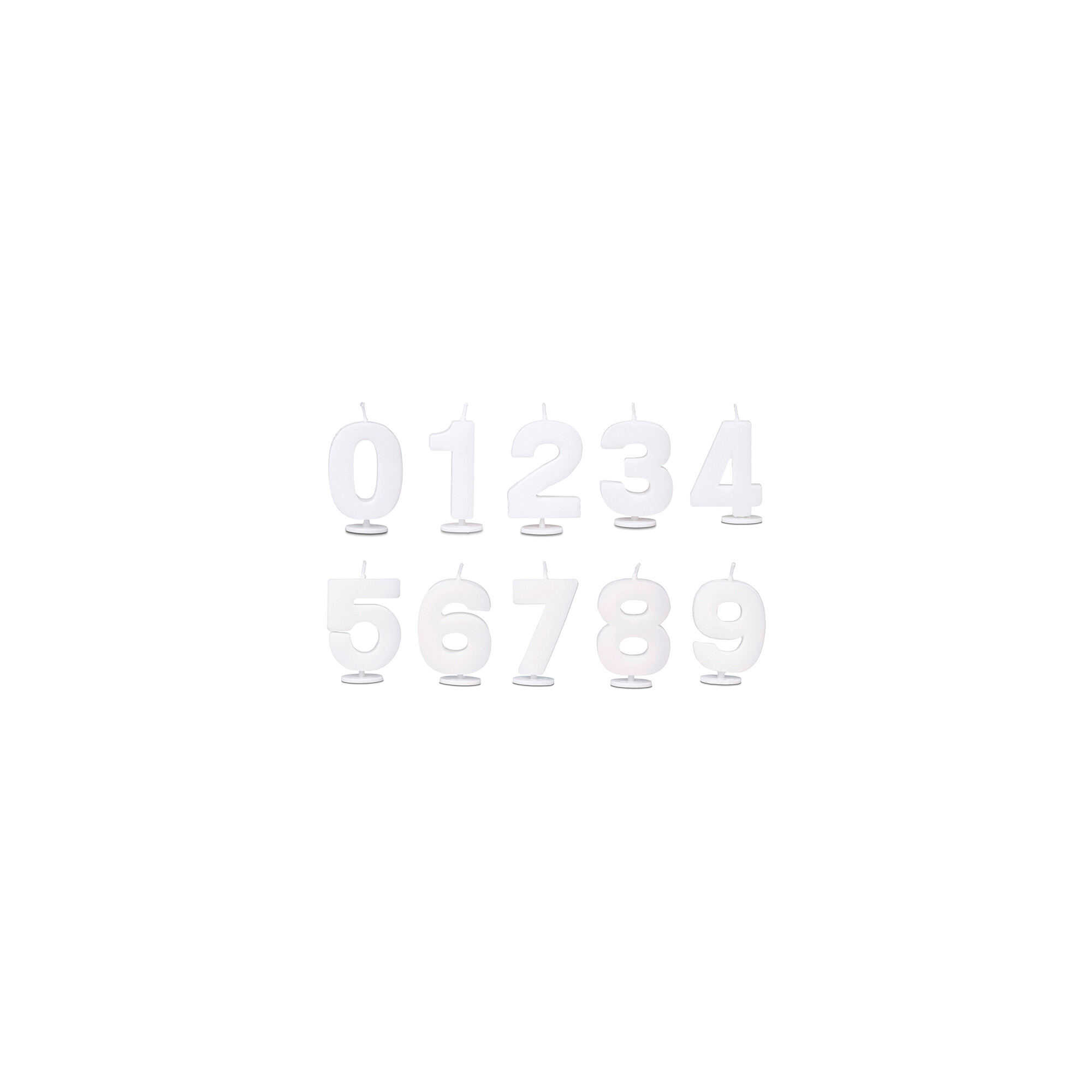 Kerzen – Ziffer 0–9 – mit Halter – Set, 10-teilig